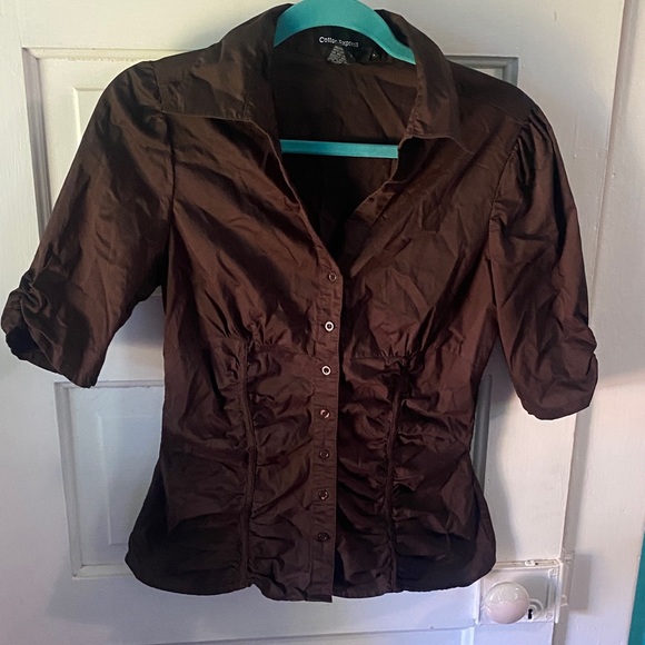 Y2K Rouched Button-Up Blouse - Picture 1 of 6